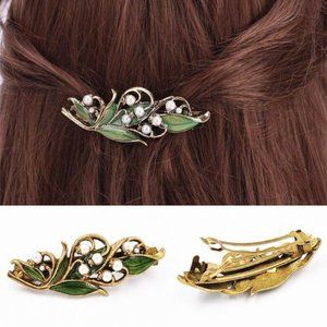 3 Art Deco Nouveau Bronze Tone Lily Of The Valley French Hair Clip Barrettes